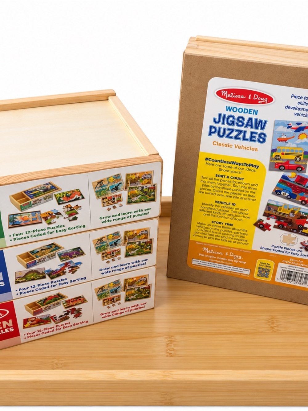 Melissa & Doug Wooden Jigsaw Puzzles - Blue, Red, Yellow, Brown